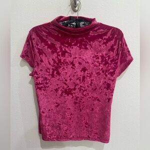 A New Day Women’s Fuchsia Pink Velvet Pullover Short Sleeve Top, Med